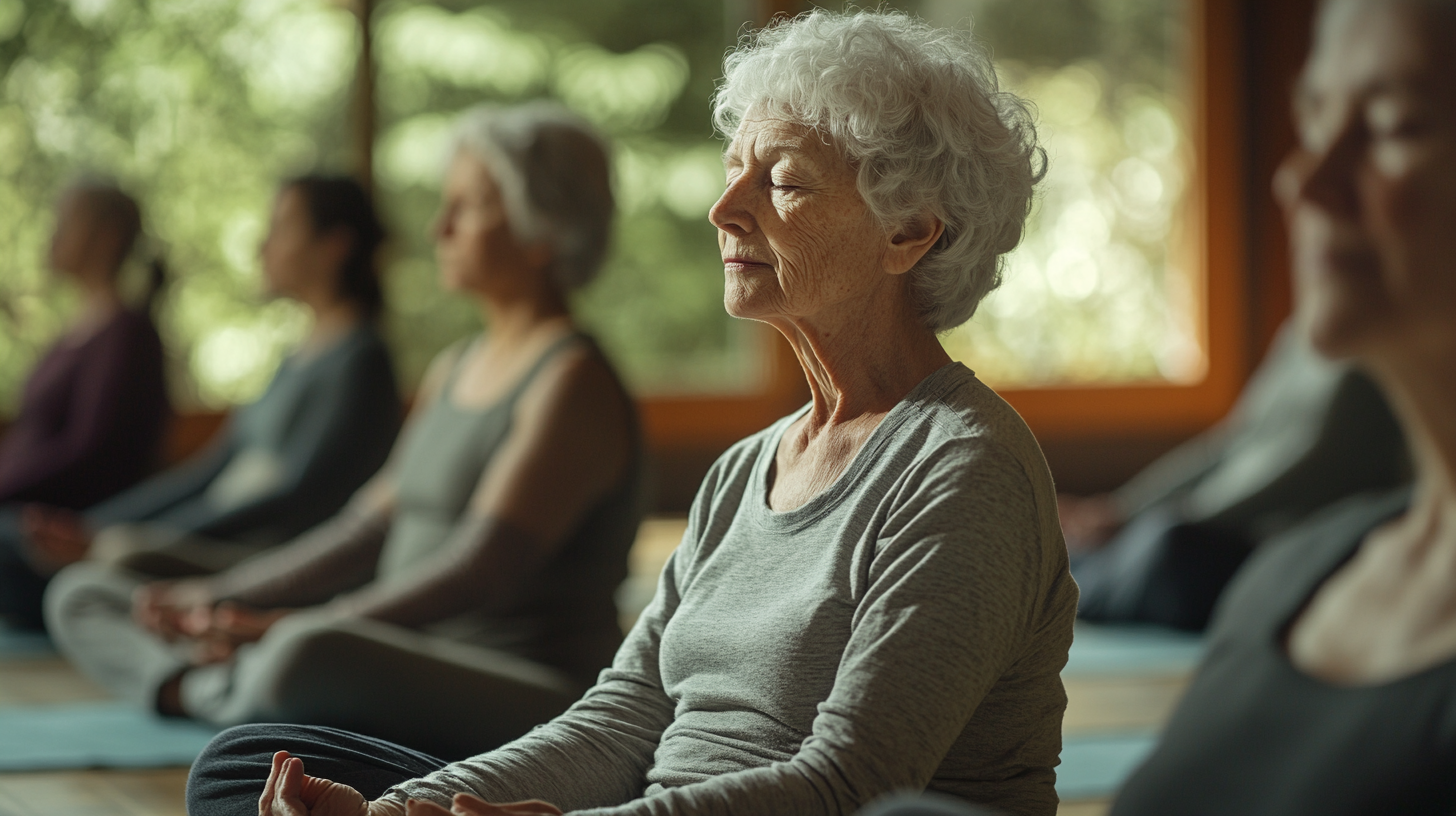 Затишна студія йоги з м'яким освітленням